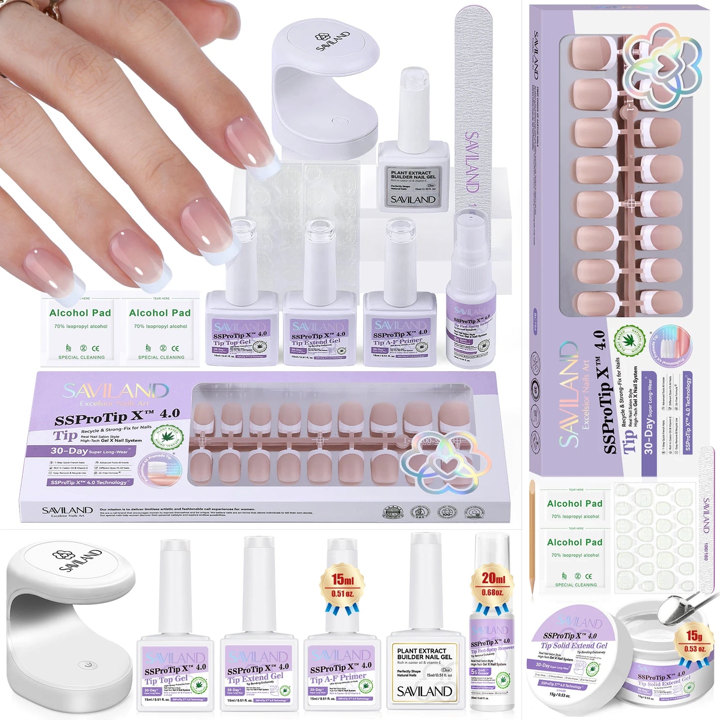 SAVILAND French Gel X Nail Kit 90pcs Extra Short Nails
