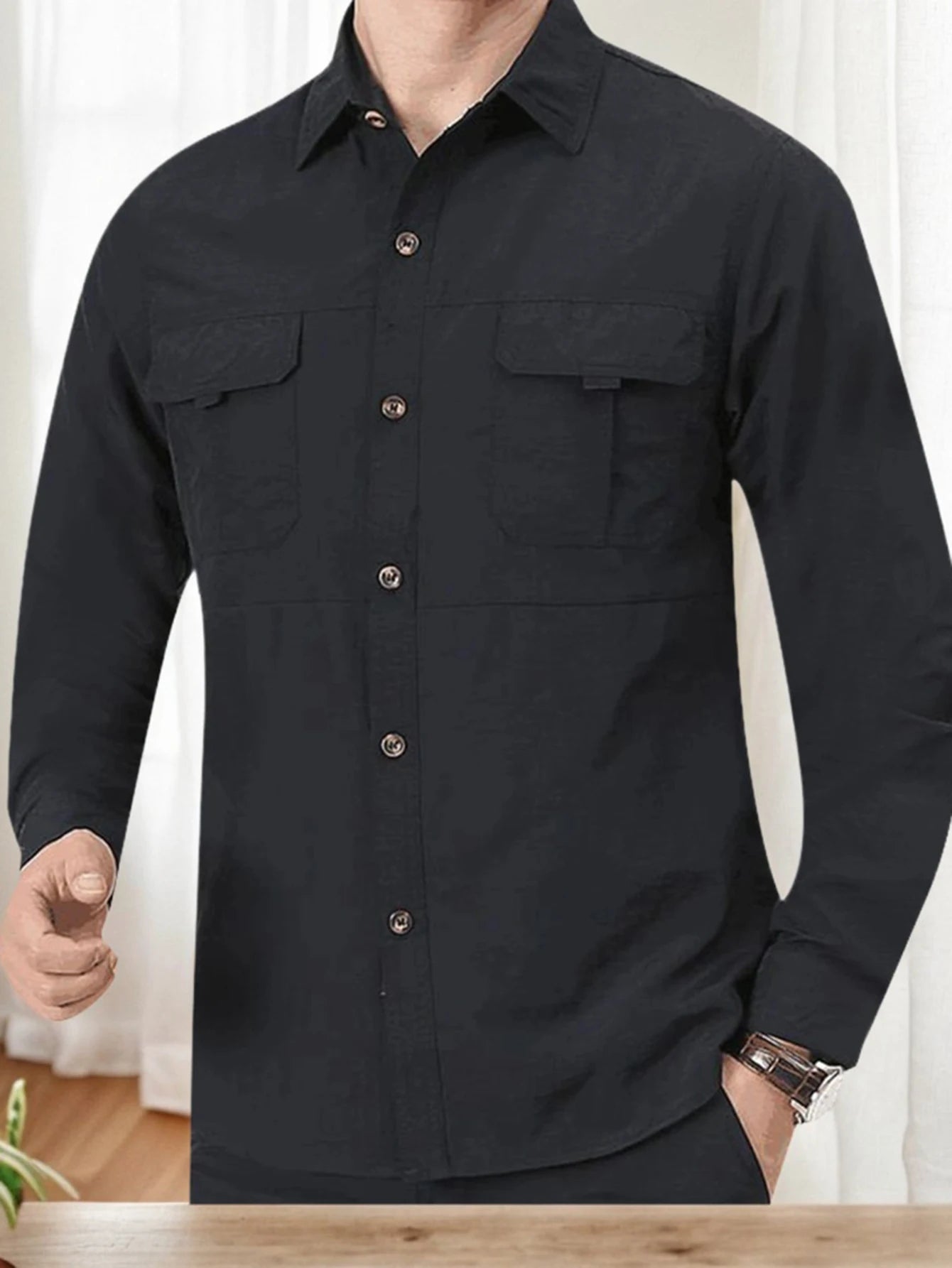 Men's Outdoor Military Style Long Sleeve Shirt Autumn Tactical Multi-Pocket Casual Hiking Shirt Durable Quick-Dry Breathable