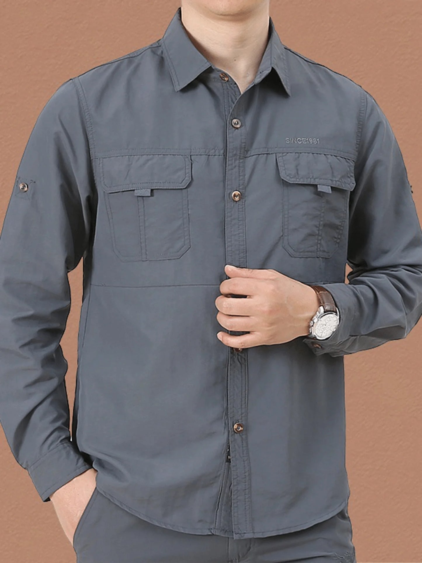 Men's Outdoor Military Style Long Sleeve Shirt Autumn Tactical Multi-Pocket Casual Hiking Shirt Durable Quick-Dry Breathable