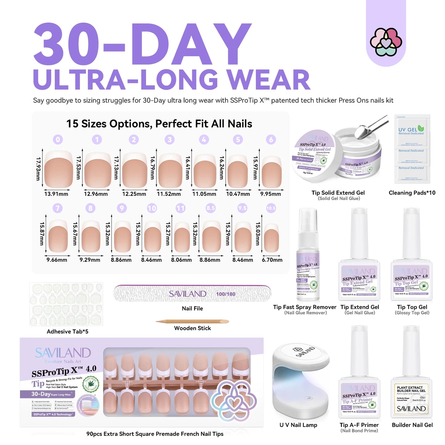 SAVILAND French Gel X Nail Kit 90pcs Extra Short Nails
