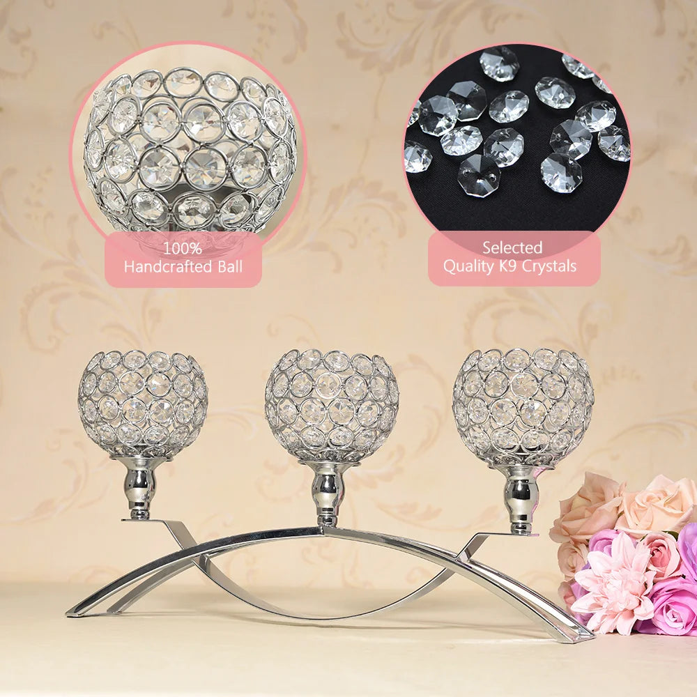 Crystal Candle Holders for Home Decoration, Table Candelabra, Centerpieces for Living Room, Wedding Party, Christmas, 3 Arms