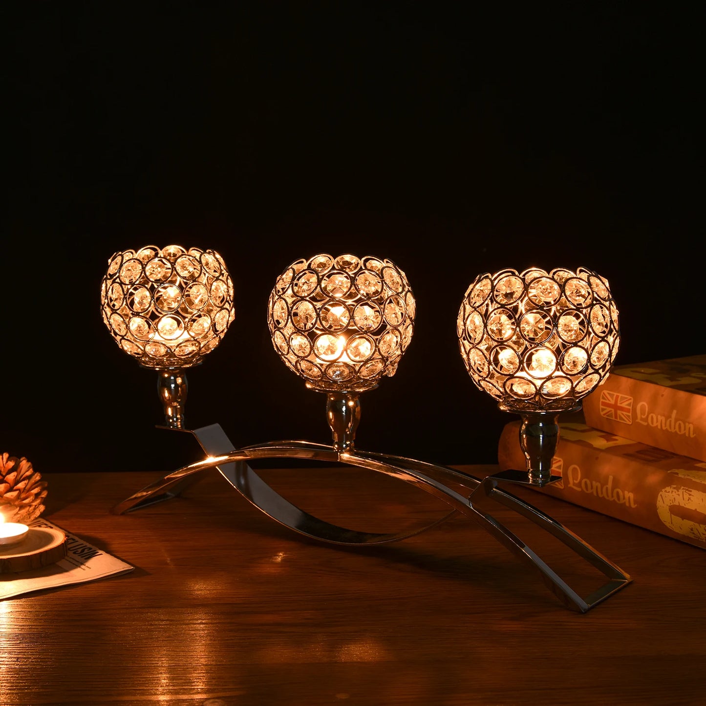 Crystal Candle Holders for Home Decoration, Table Candelabra, Centerpieces for Living Room, Wedding Party, Christmas, 3 Arms