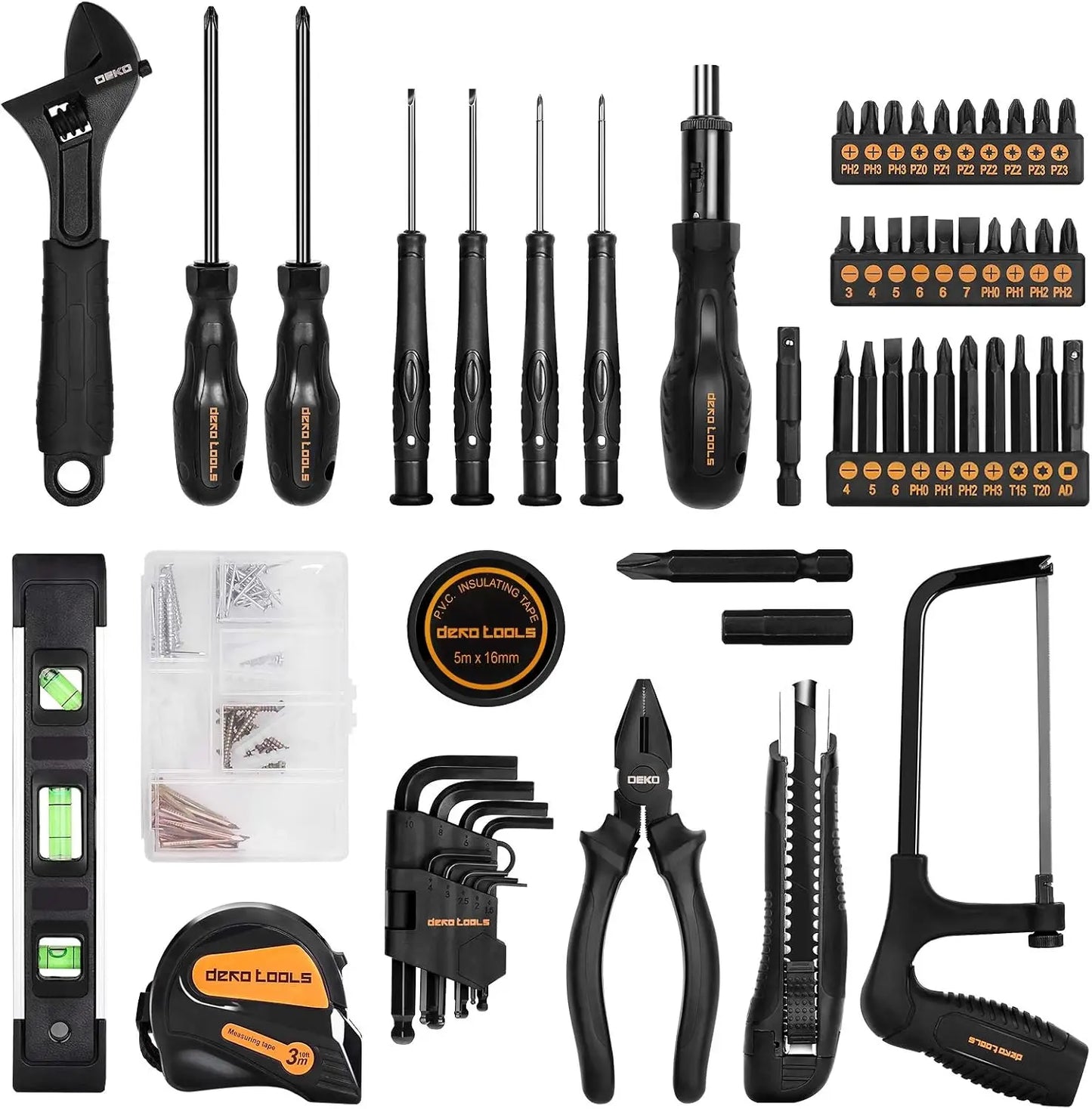 DEKO 218-Piece General Household Hand Tool kit, Professional Auto Repair Tool Set for Homeowner, General Household Hand Tool