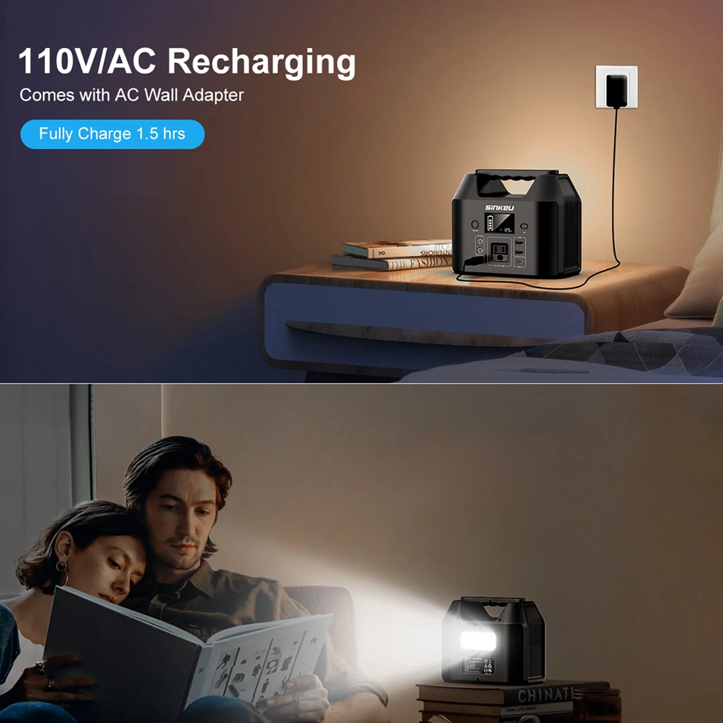 150W Portable Power Station with 122.8Wh LiFePO4 Battery Solar Generator Power Bank AC 110V and LED Flashlight for Camping Home and RV