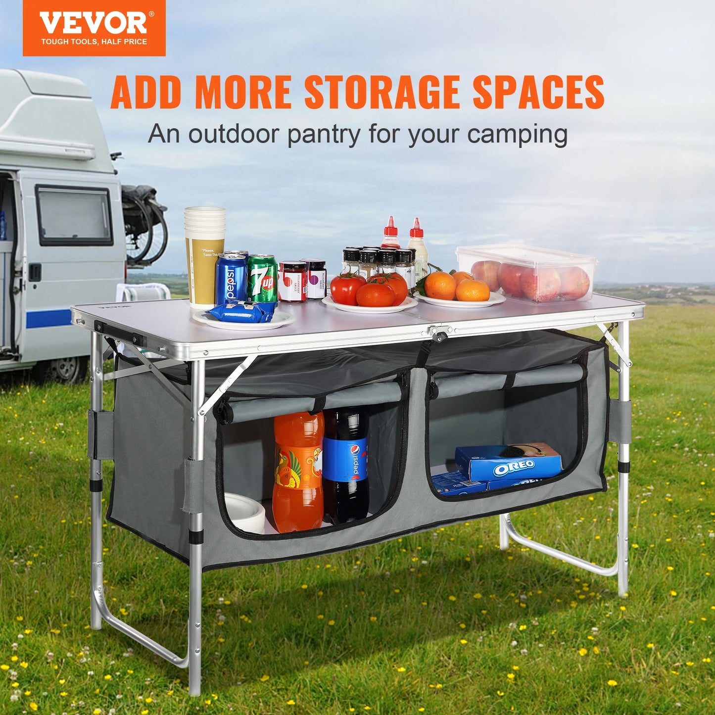 SucceBuy Camping Kitchen Table Quick Set Up Folding BBQ