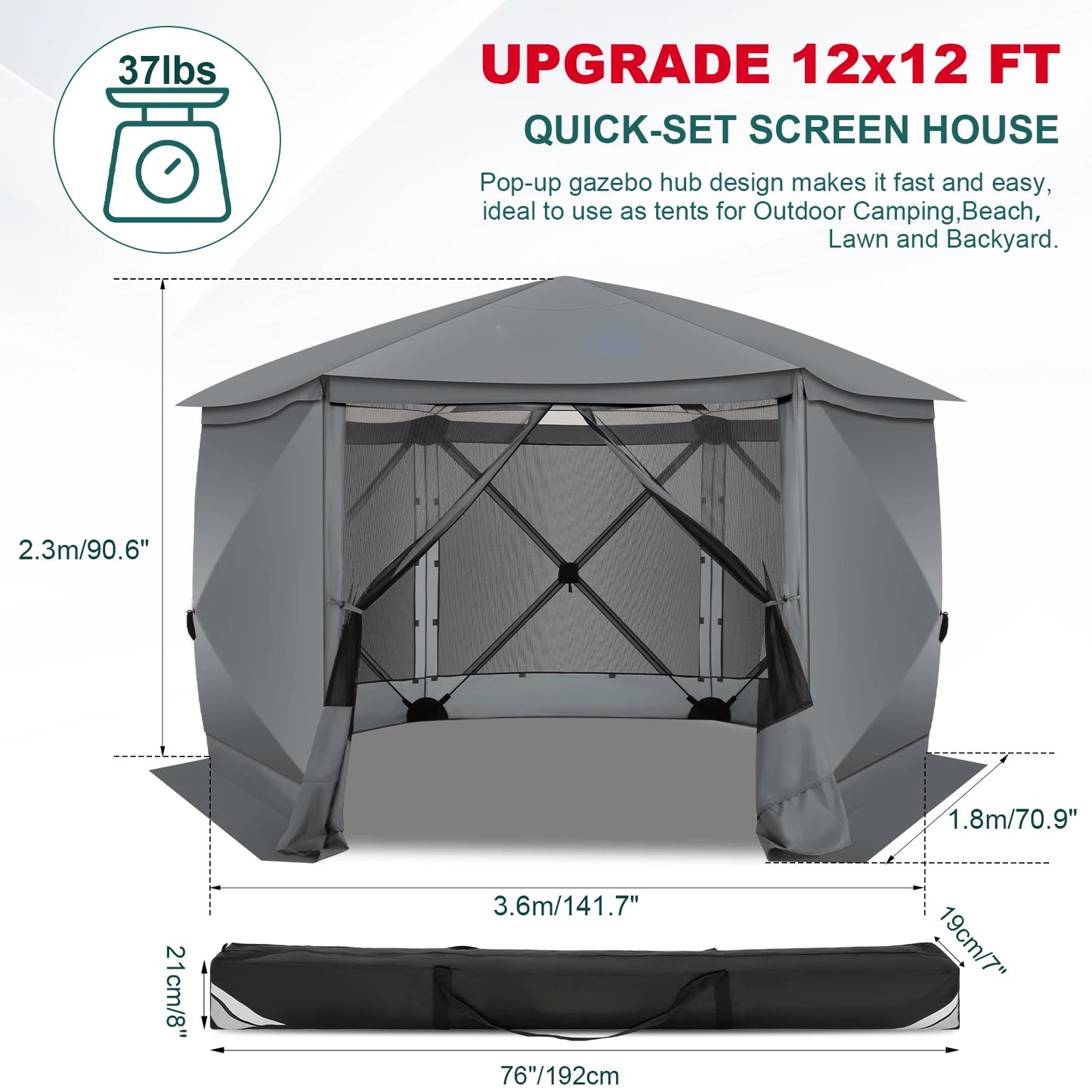 Pop Up Gazebo Screen Tent 12x12ft Outdoor Screened Gazebo with Removable Roof for Camping