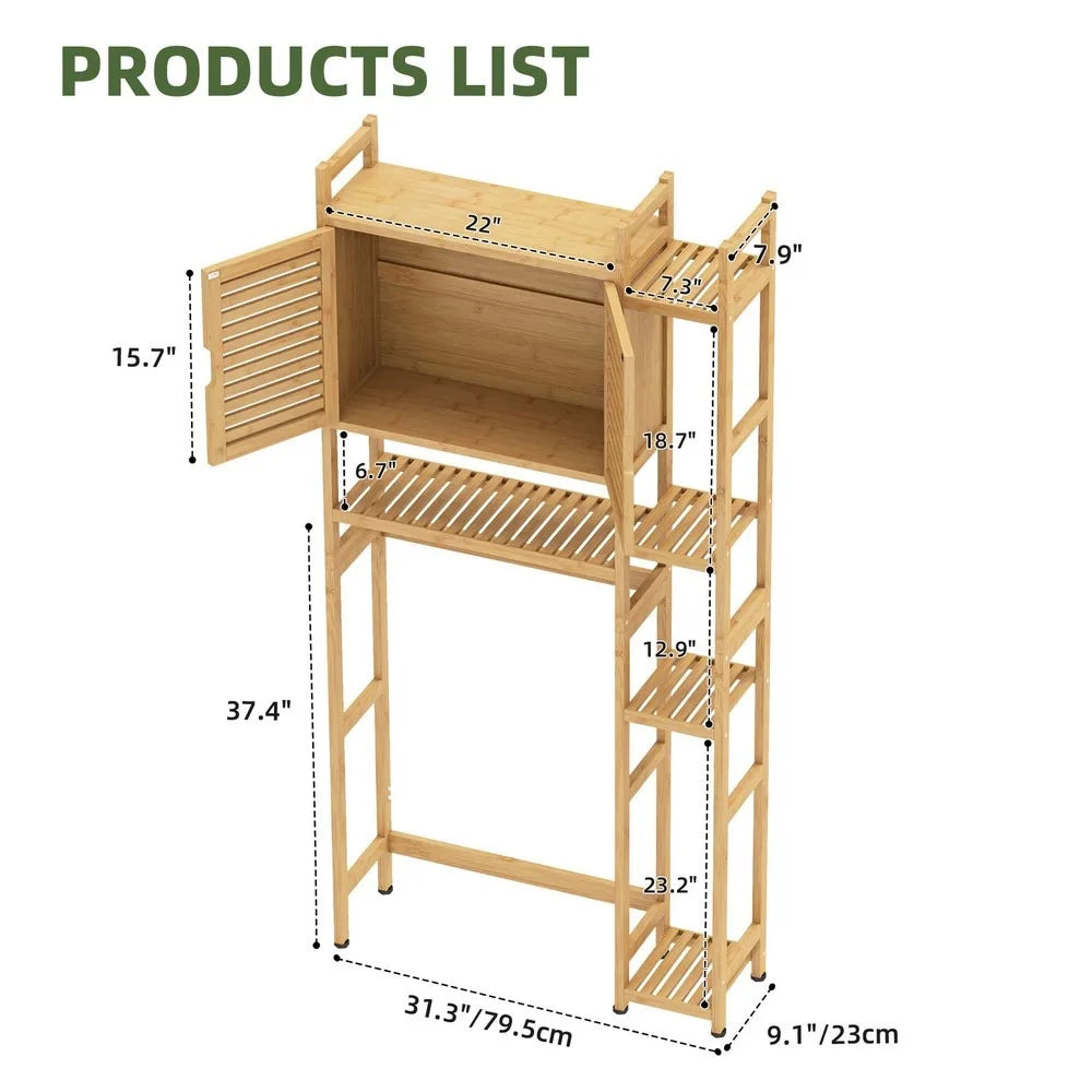 Bamboo Over The Toilet Storage Cabinet 5 Shelf Space Saver