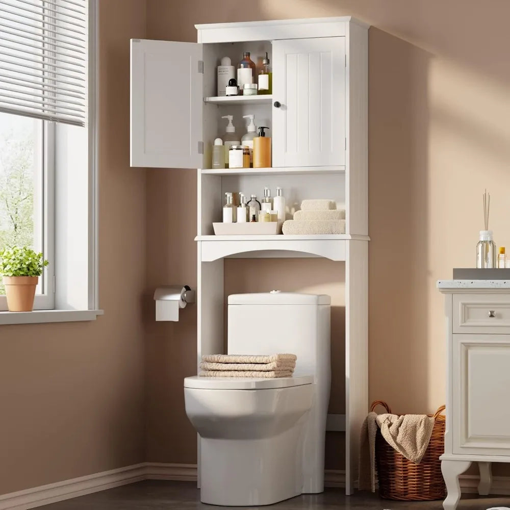 Adjustable Shelf and Double Doors, Bathroom Space Saver, Storage Shelves