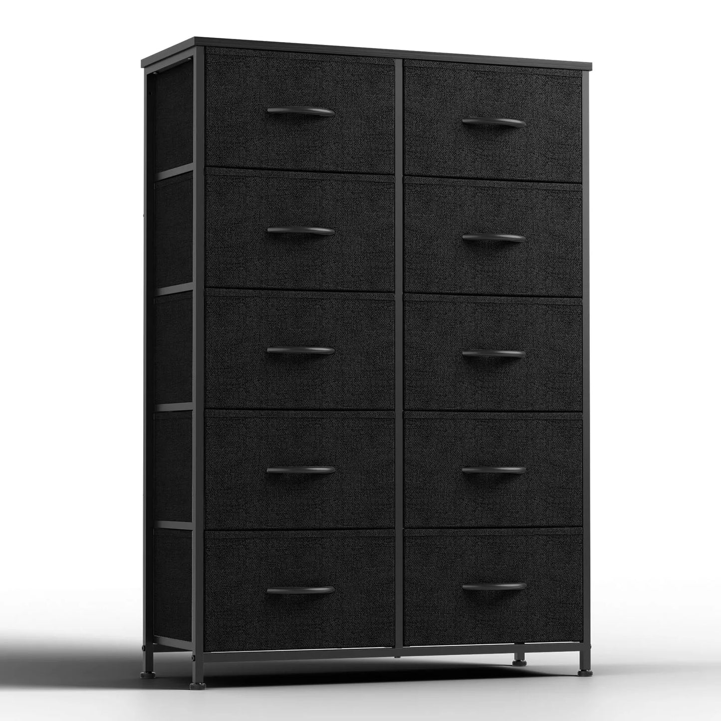 JHK Bedside Table With 10 Fabric Drawers Modern Nightstand Storage Cabinet Steel Frame Bedroom Furniture