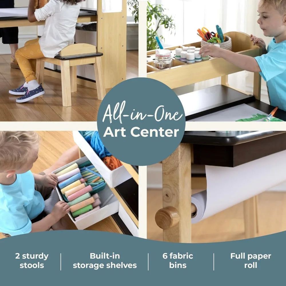 Art and Craft Children's Desk and Chair, Equipped with Storage Shelves, Boxes, Preschool, Activity Children's Desk