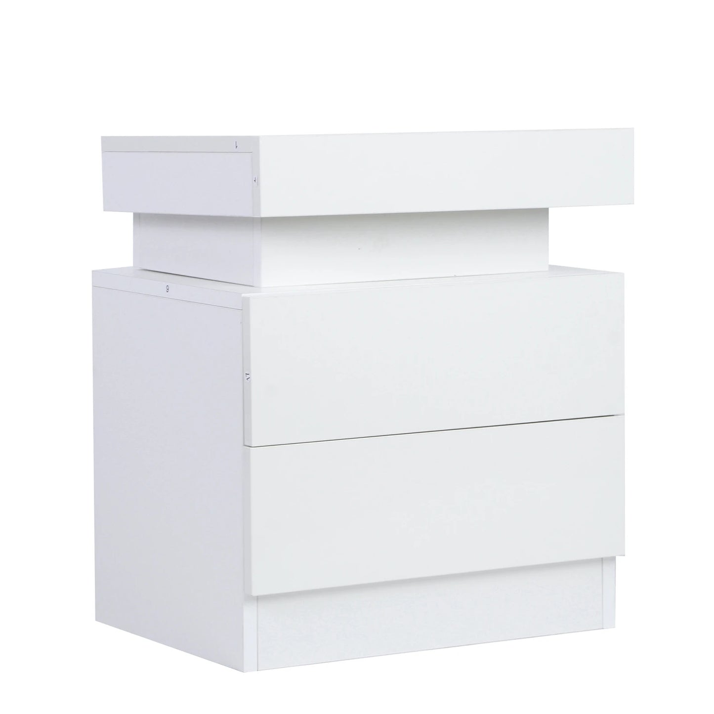 Bedside Desk Bedroom LED Nightstand Cabinet with 2 Drawers