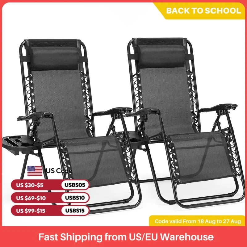 JHK Zero Gravity Recliner Set of 2 Cup Holder Trays