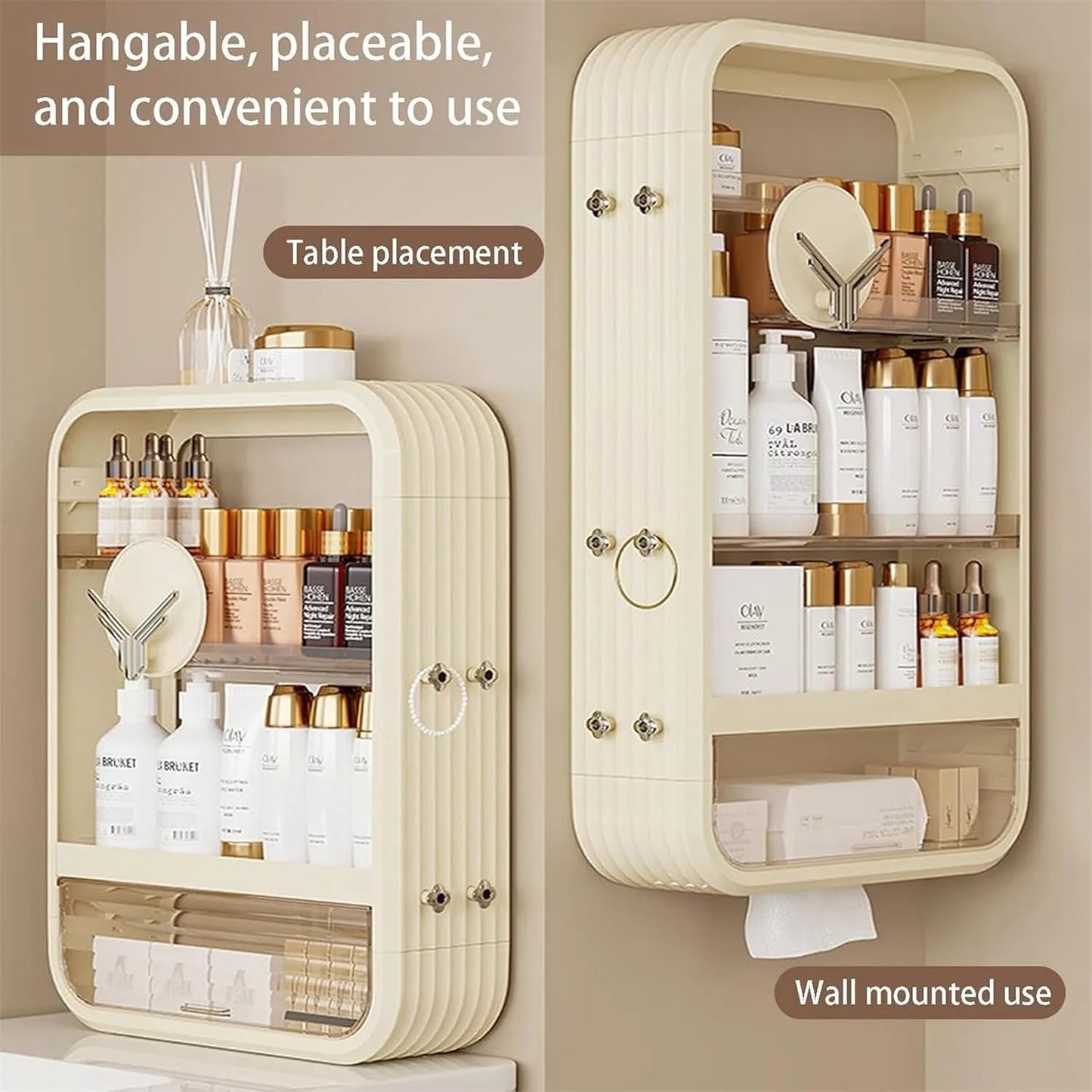 Wall Mount Makeup Organizer Four Tier Adhesive Shelf