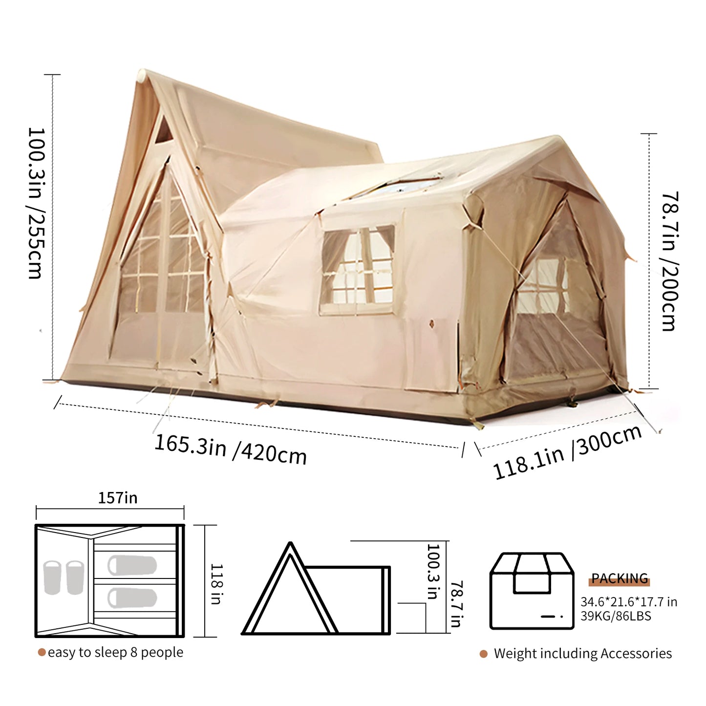 Large Inflatable Tent For 8 To 10 People 135 Sqft Camp Tent