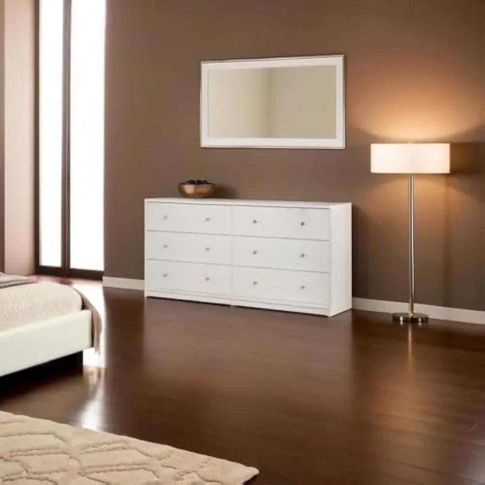 Sleek 6 Drawer Double Dresser in White for Compact Spaces