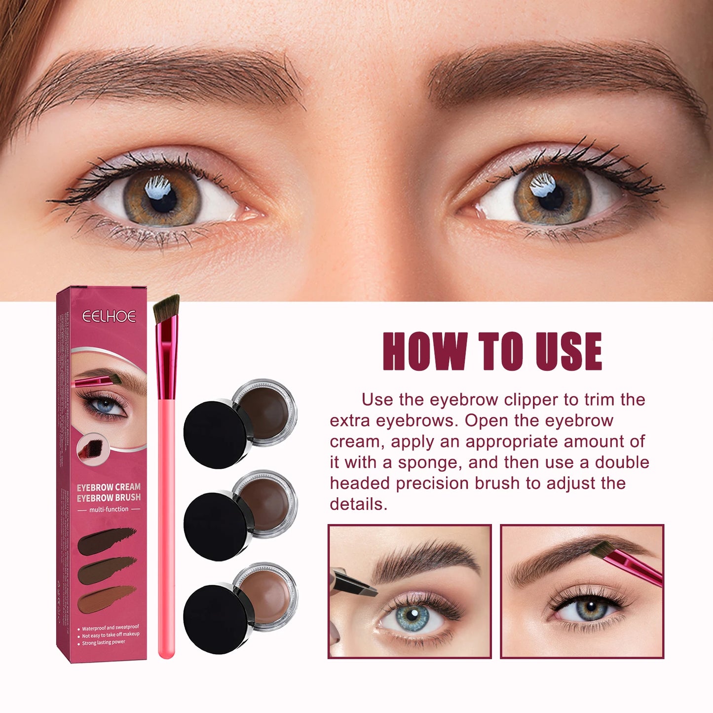 3 Color Eyebrow Eyeliner Gel Waterproof Long-lasting with Brush