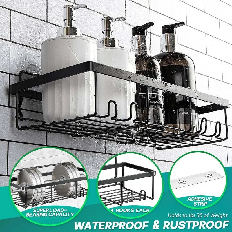 5 Pack Adhesive Shower Shelves No Drilling Shower Rack Black Storage Accessories