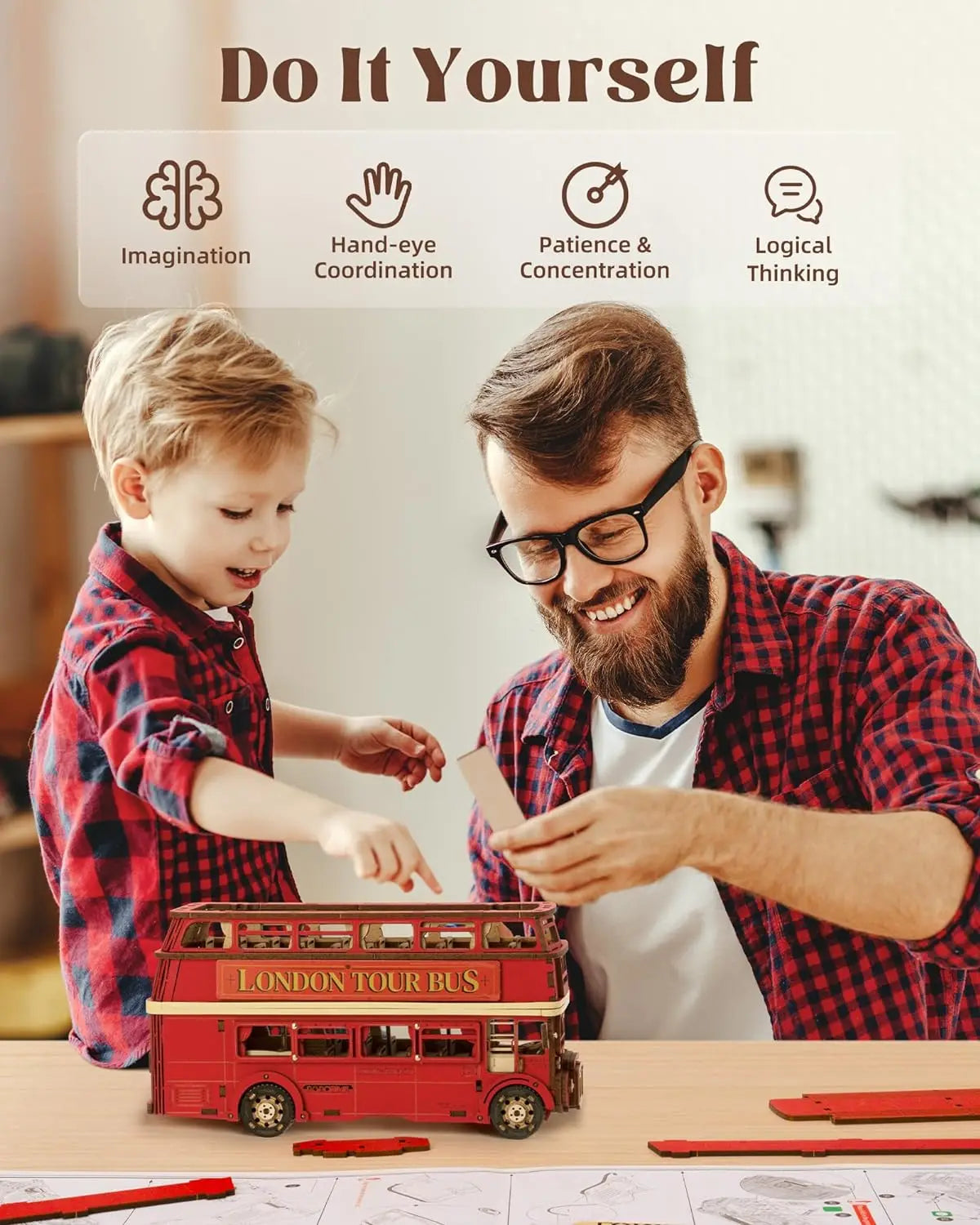 Robotime Rolife London Tour Bus 3D Wooden Puzzle Model