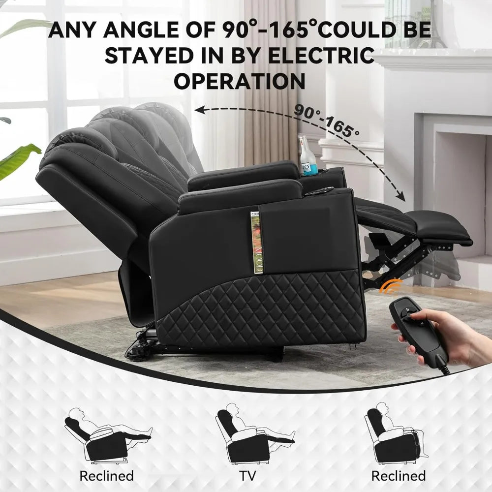 Power Recliner Chair PU Leather Massage Cup Holders LED