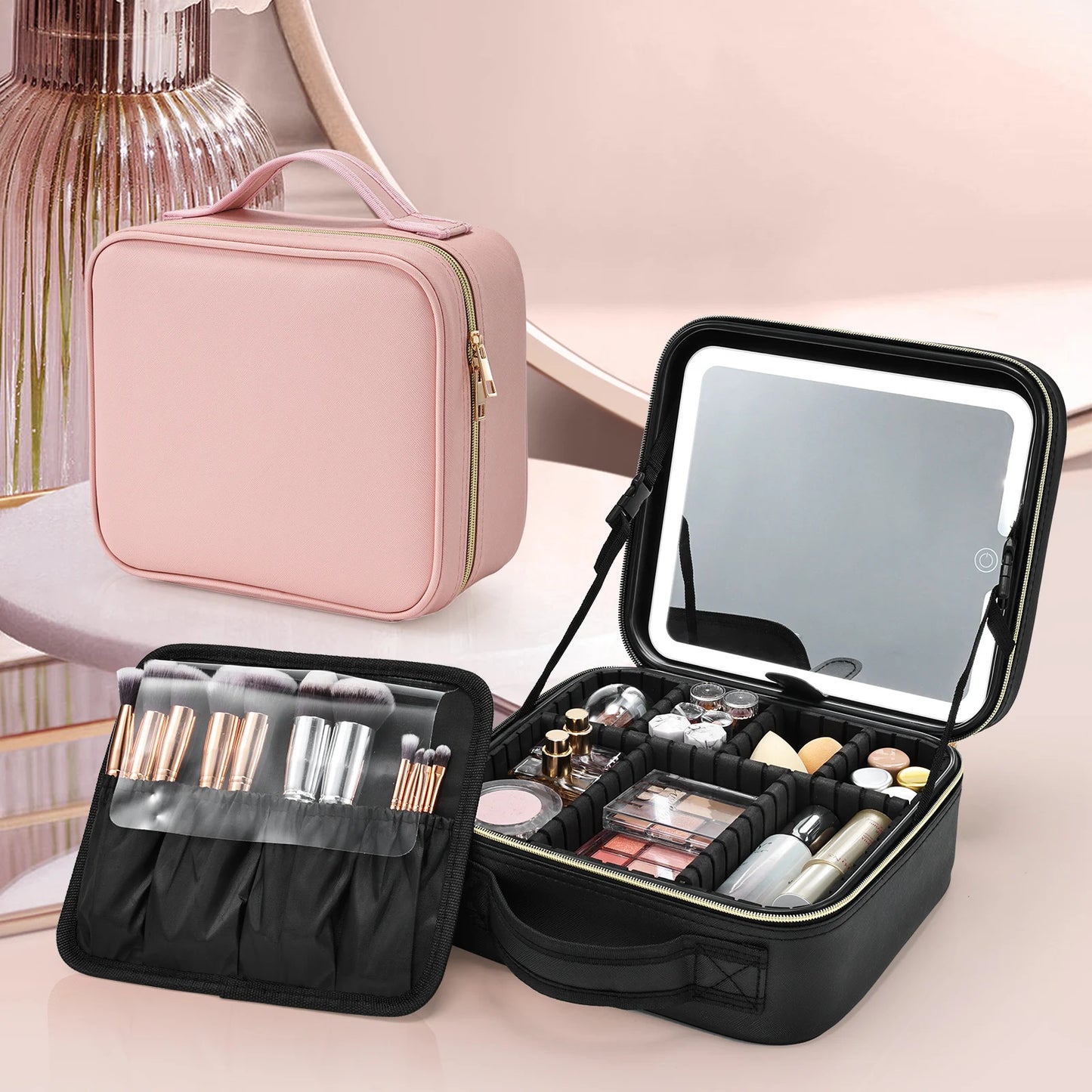 Makeup Bag With Vanity Mirror With Lights