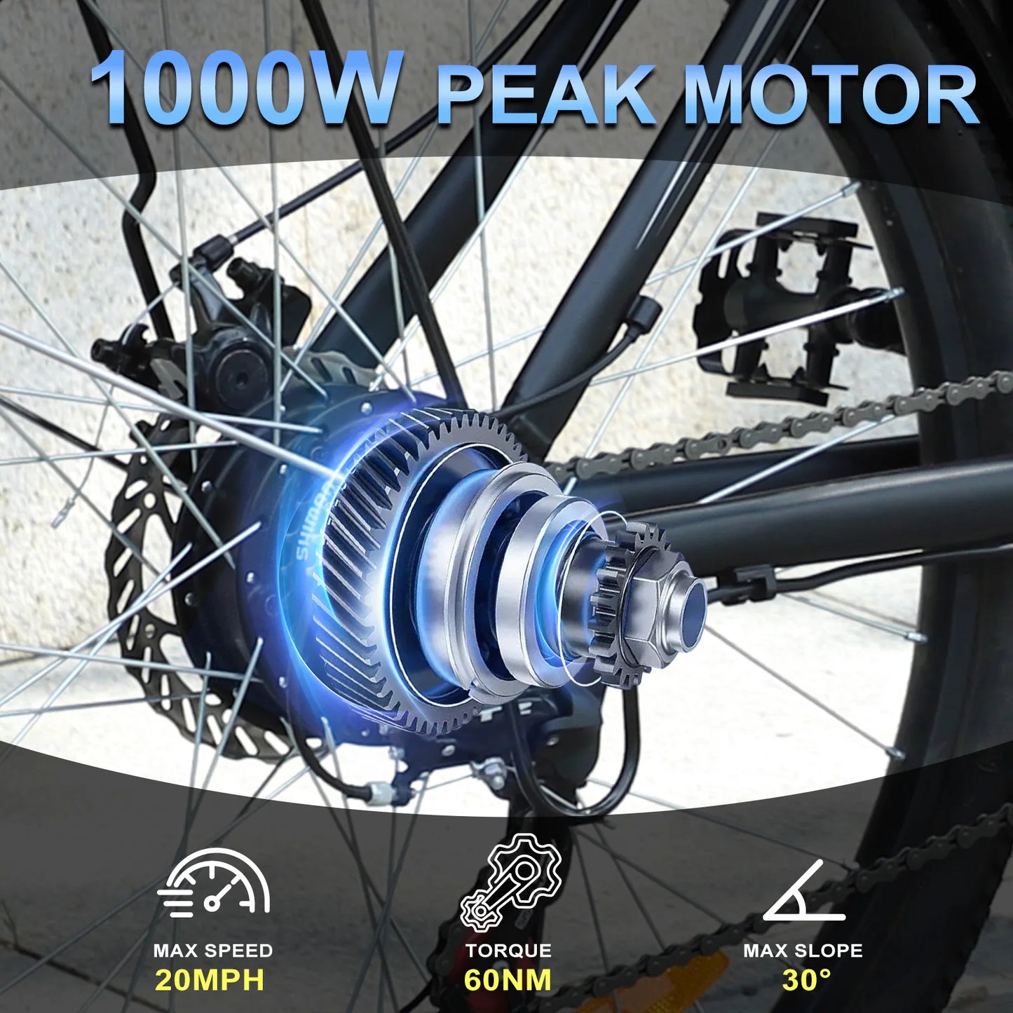 1000W 48V Electric Mountain Bike 26 Inch Removable Battery