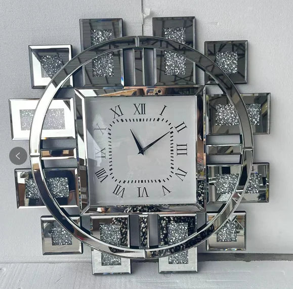 Wall Clock Round Beveled Mirror Edge Frame Golden Silver