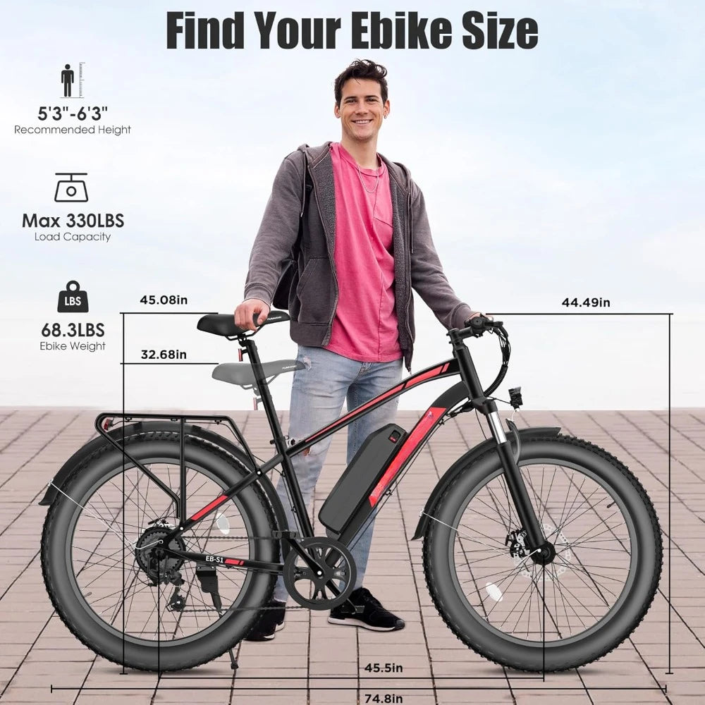 Electric Bike Peak 1000W Ebike 25MPH 60Miles Fat Tire
