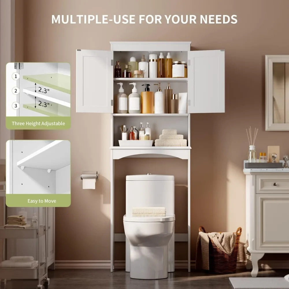Adjustable Shelf and Double Doors, Bathroom Space Saver, Storage Shelves