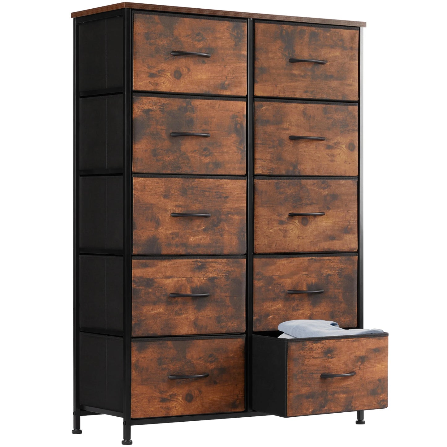 JHK Bedside Table With 10 Fabric Drawers Steel Frame Wardrobe Storage Cabinet For Bedroom Living Room Furniture