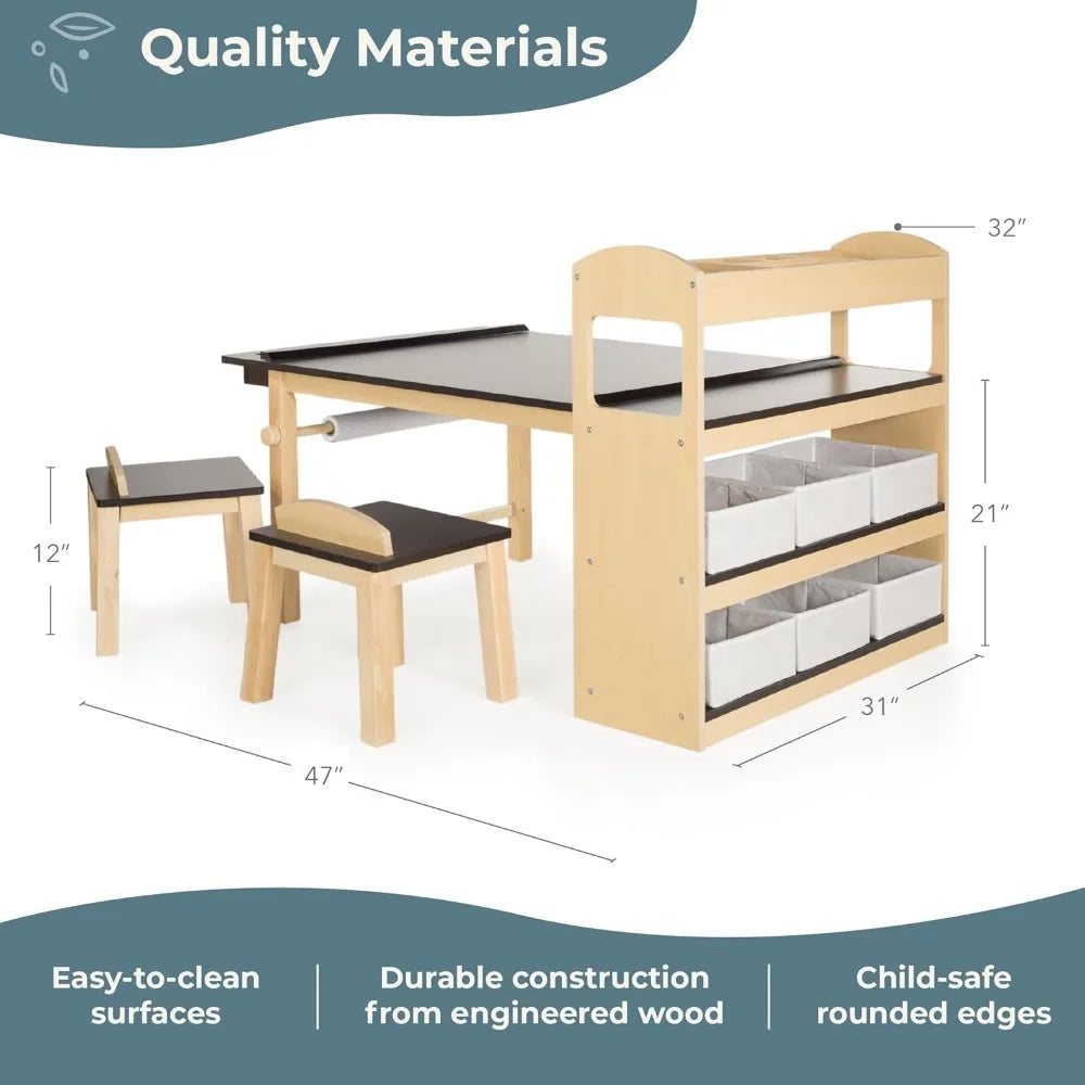 Art and Craft Children's Desk and Chair, Equipped with Storage Shelves, Boxes, Preschool, Activity Children's Desk