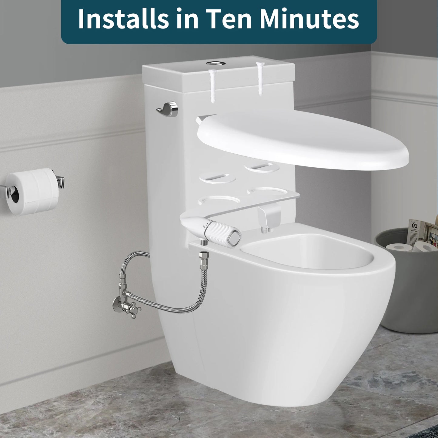 Samodra Bidet Non Electric Toilet Attachment Dual Nozzle Adjustable Water Pressure Brass Inlet