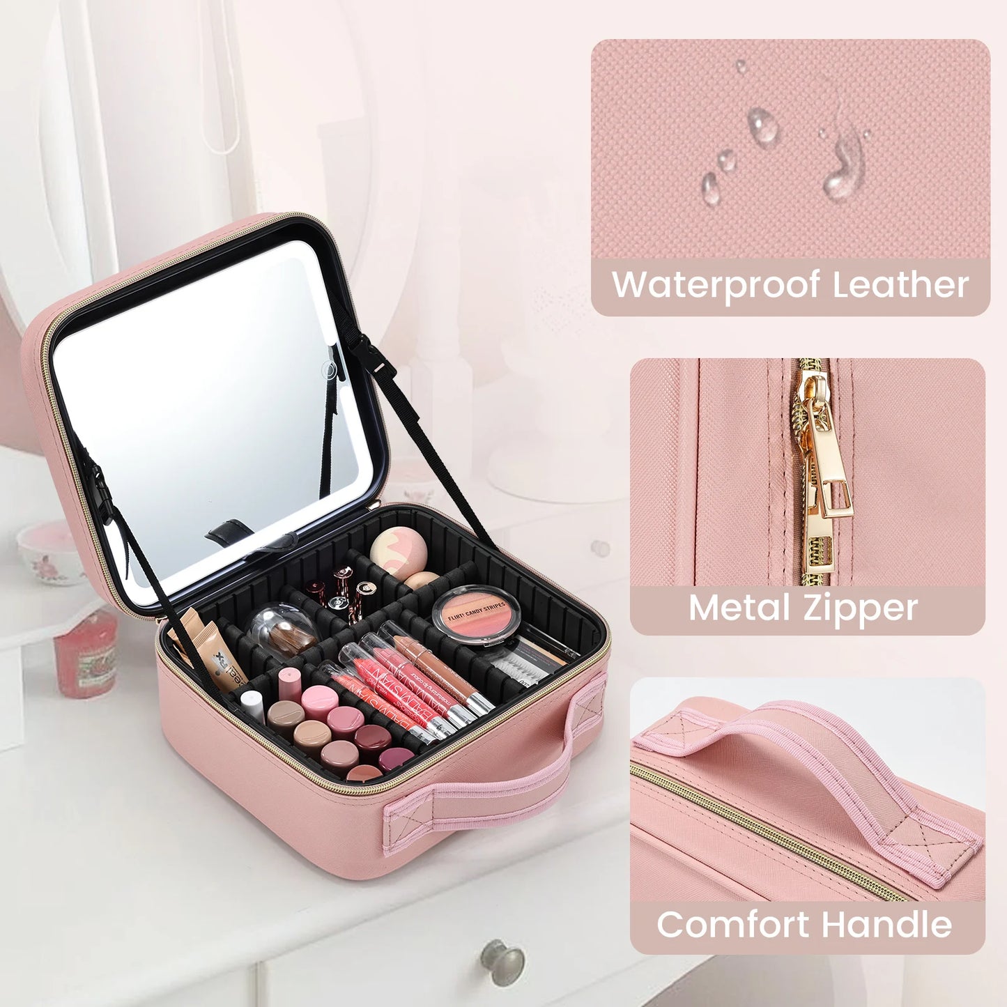 Makeup Bag With Vanity Mirror With Lights