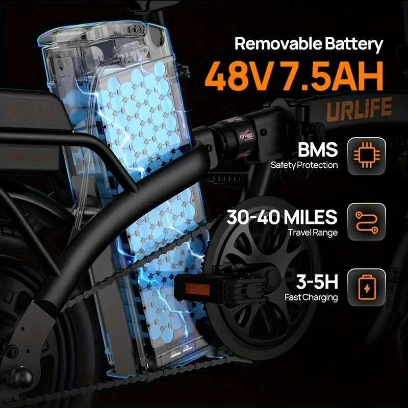 14In Foldable E Bike Peak 500W 48V Battery 40 Mile Range