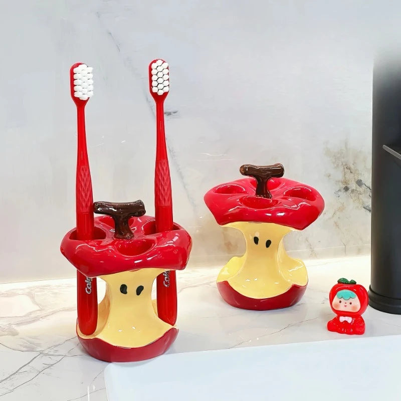 Apple Toothbrush Holder Ceramic Rack Makeup Brush Storage