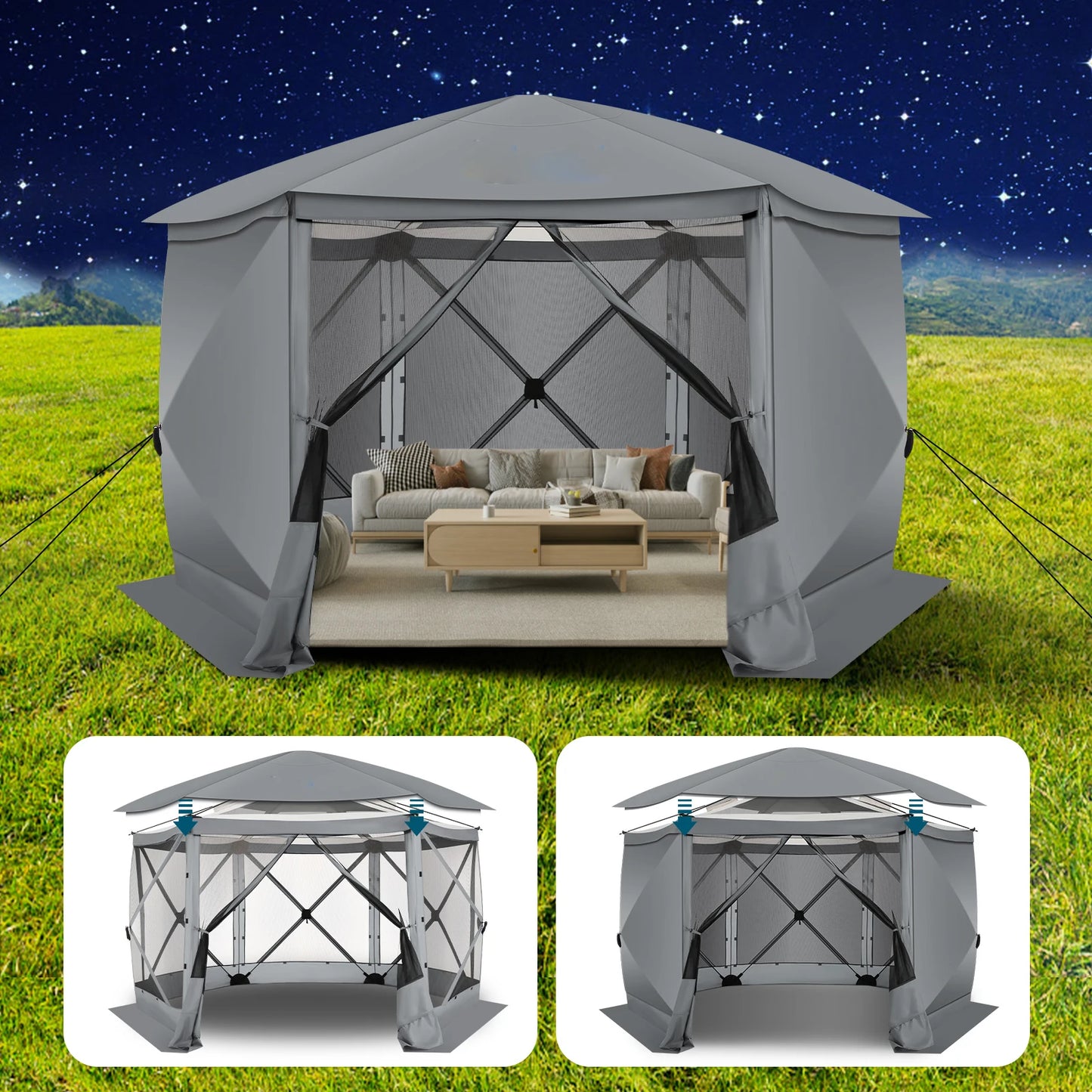 Pop Up Gazebo Screen Tent 12x12ft Outdoor Screened Gazebo with Removable Roof for Camping