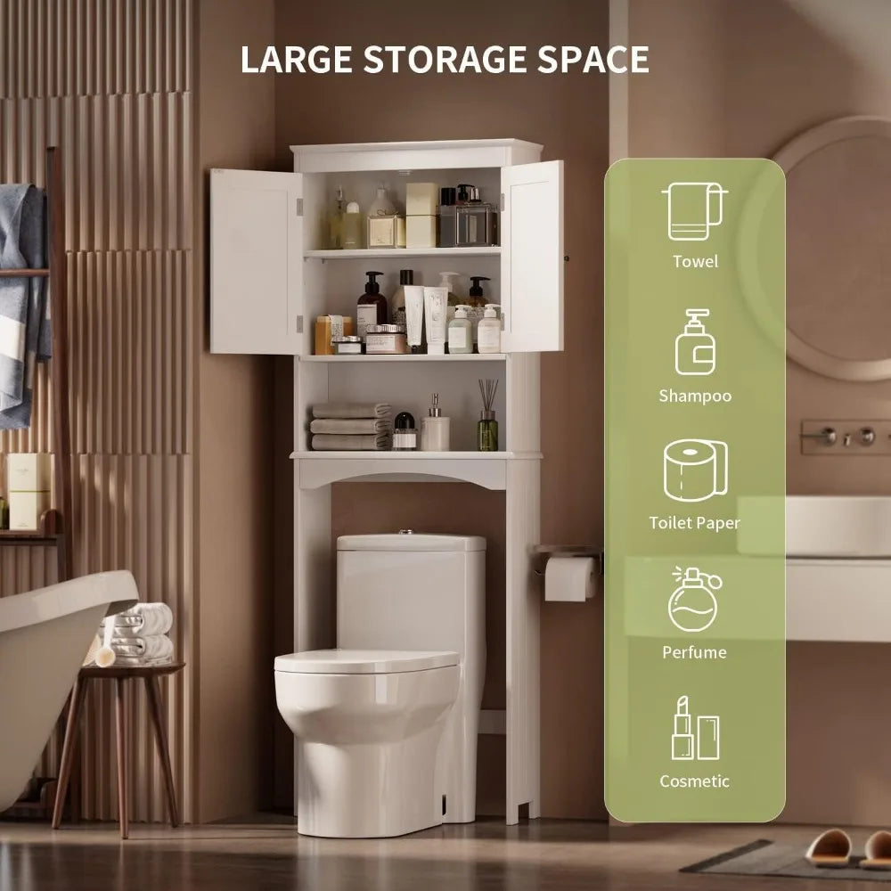 Adjustable Shelf and Double Doors, Bathroom Space Saver, Storage Shelves