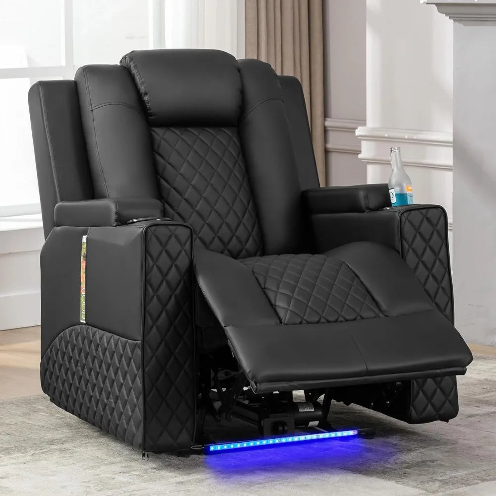 Power Recliner Chair PU Leather Massage Cup Holders LED