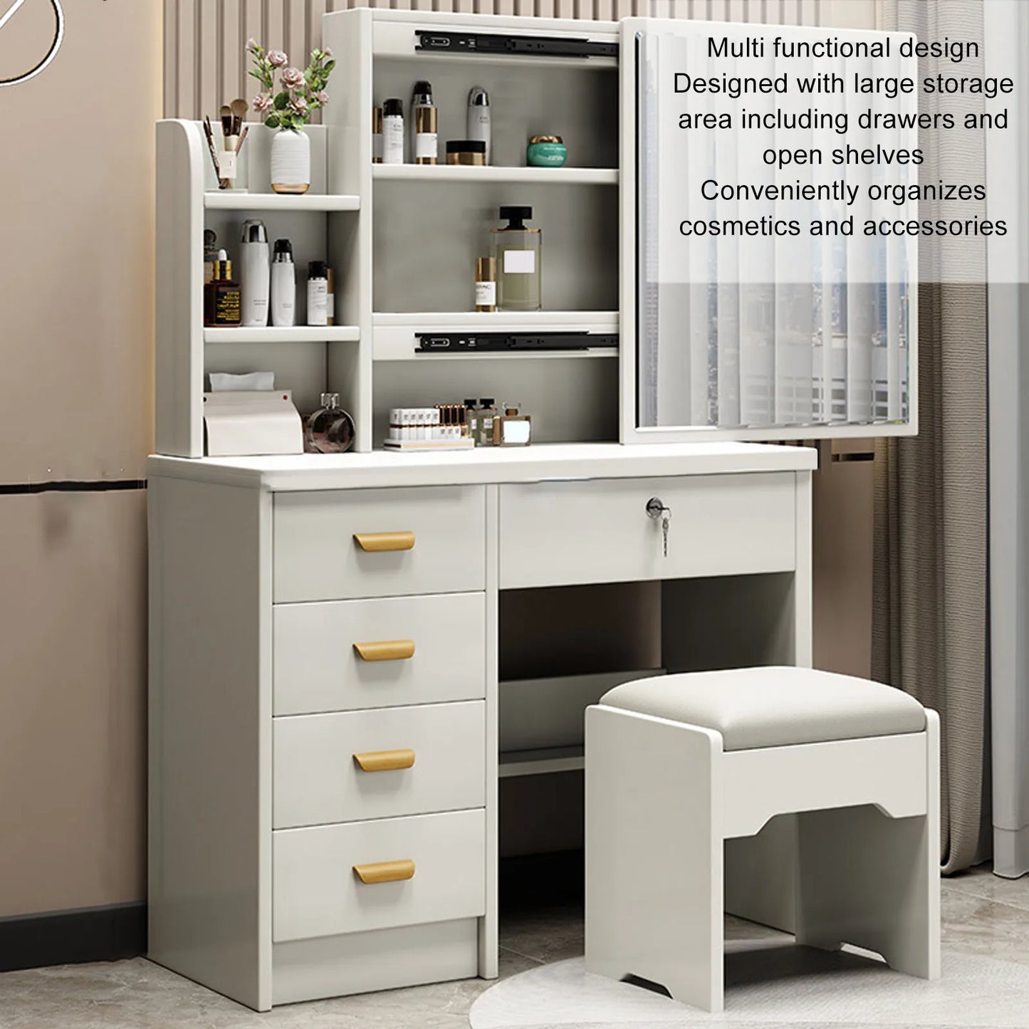 Dressing Table Modern Multi Functional Lighted Mirror Vanity Desk