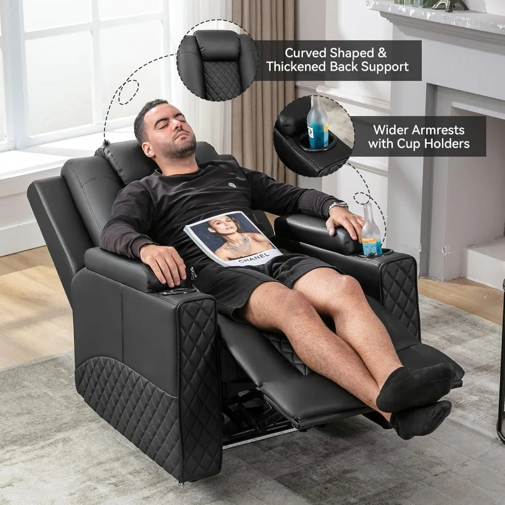 Power Recliner Chair PU Leather Massage Cup Holders LED