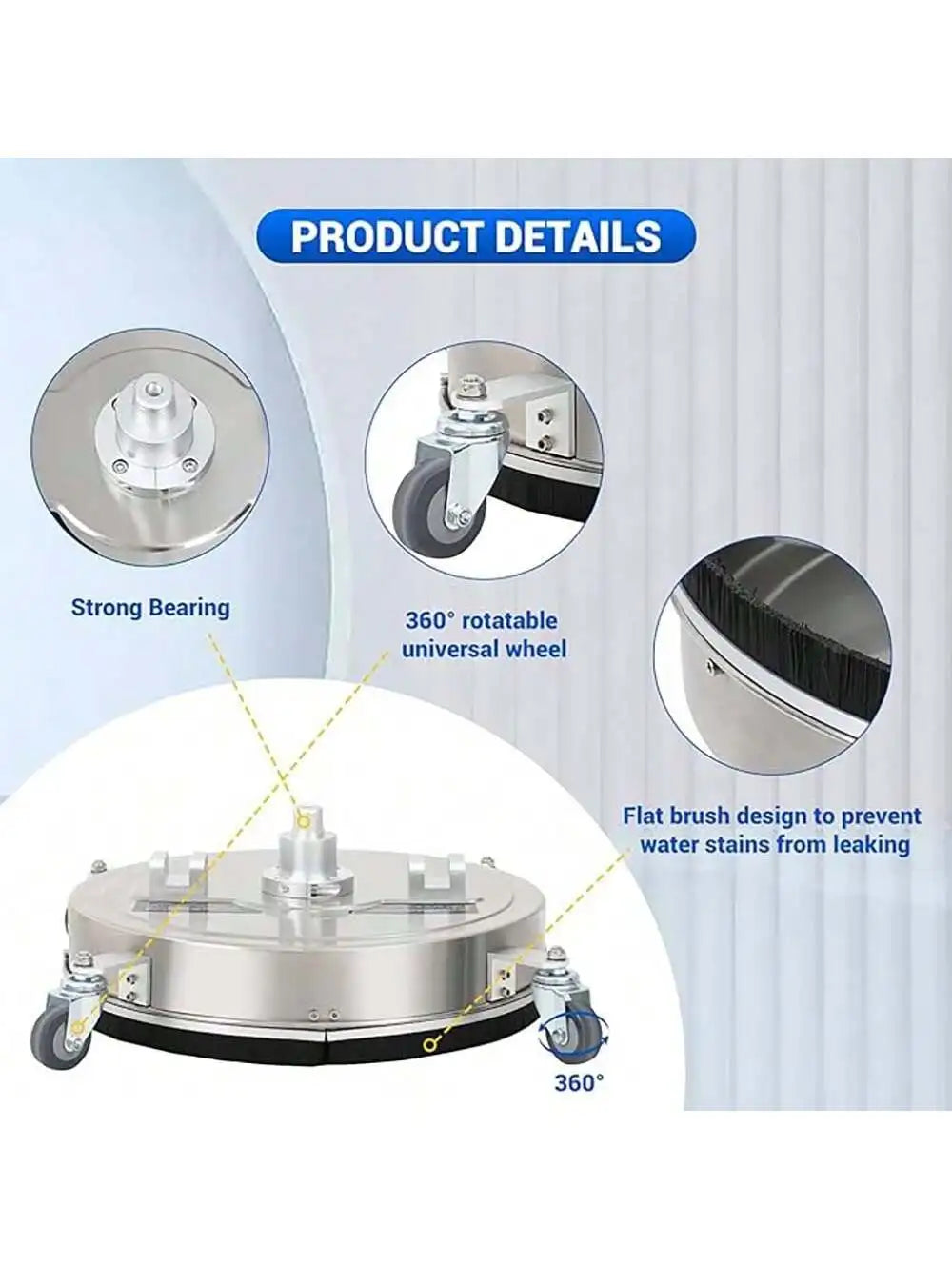 18 Inch Stainless Steel Surface Cleaner 4 Spinner Wheels