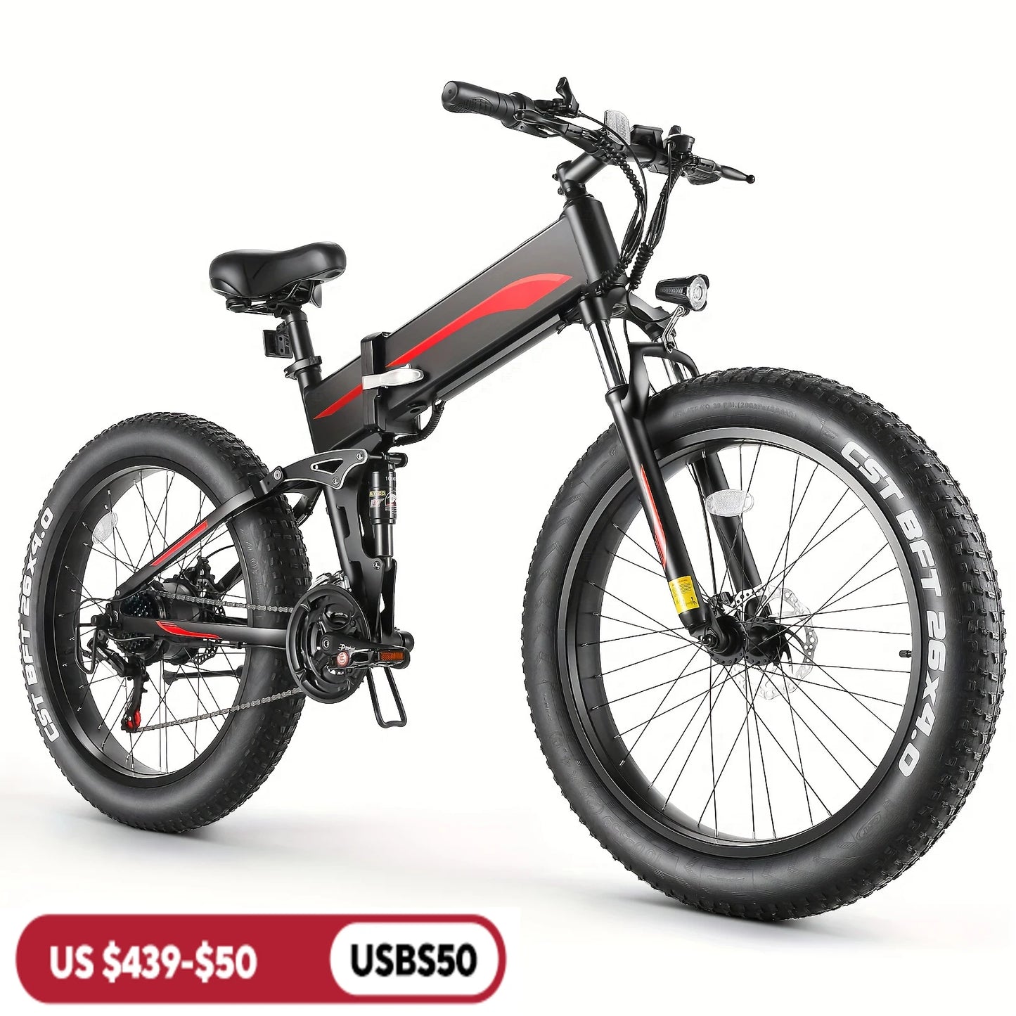 Fat Tire 26 Inch Foldable Electric Bike 500W Brushless Motor