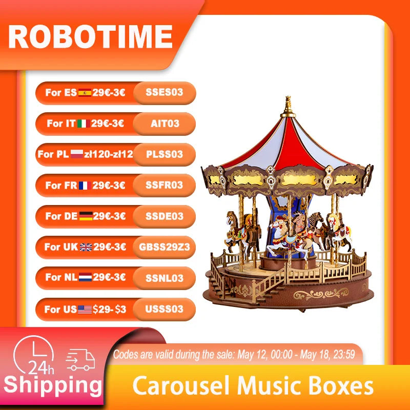 Robotime Rolife Classic Carousel Music Boxes Easy Assemble