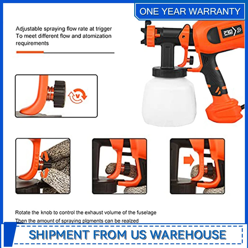 750W Electric Spray Gun HVLP 4 Nozzles 1200ML Flow Control