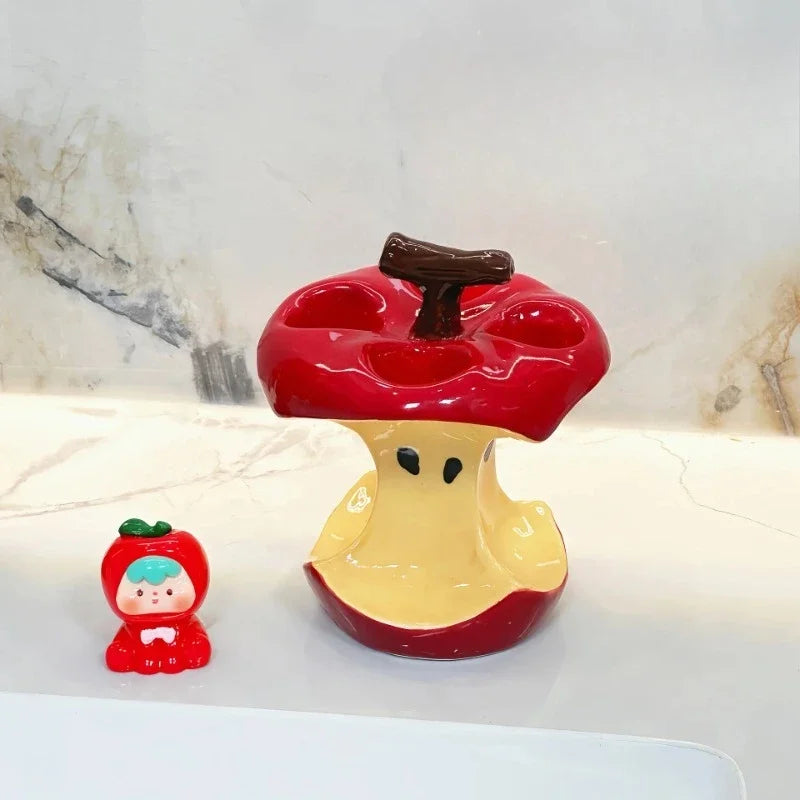 Apple Toothbrush Holder Ceramic Rack Makeup Brush Storage