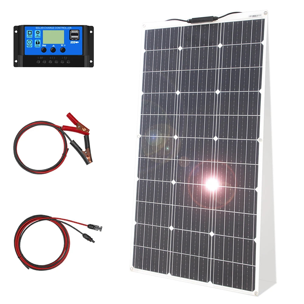 12V Flexible Solar Panel Kit 100W 200W Monocrystalline Waterproof Solar Charger with Controller for RV Camping Outdoor
