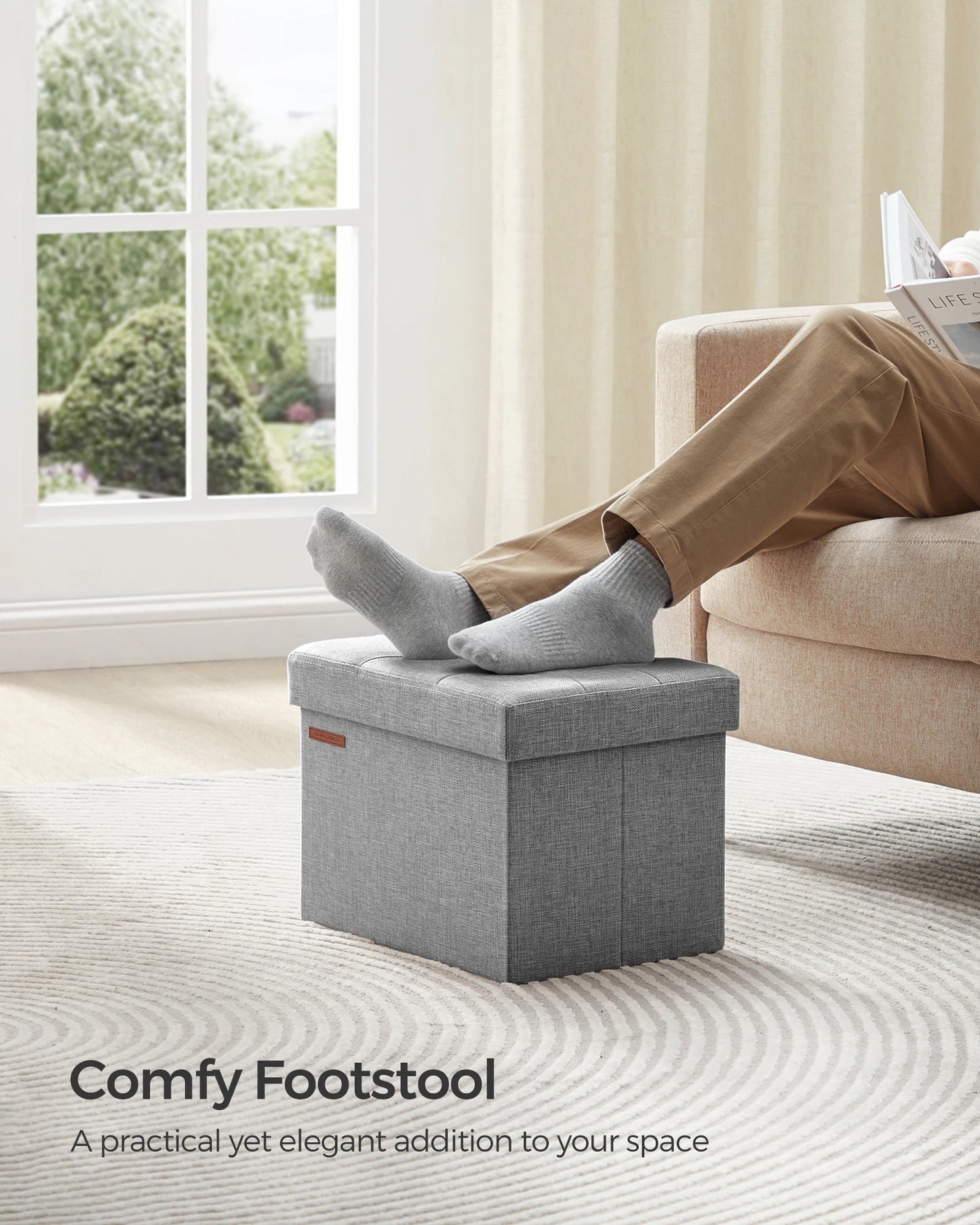 Songmics Small Folding Storage Ottoman Foot Rest Stool