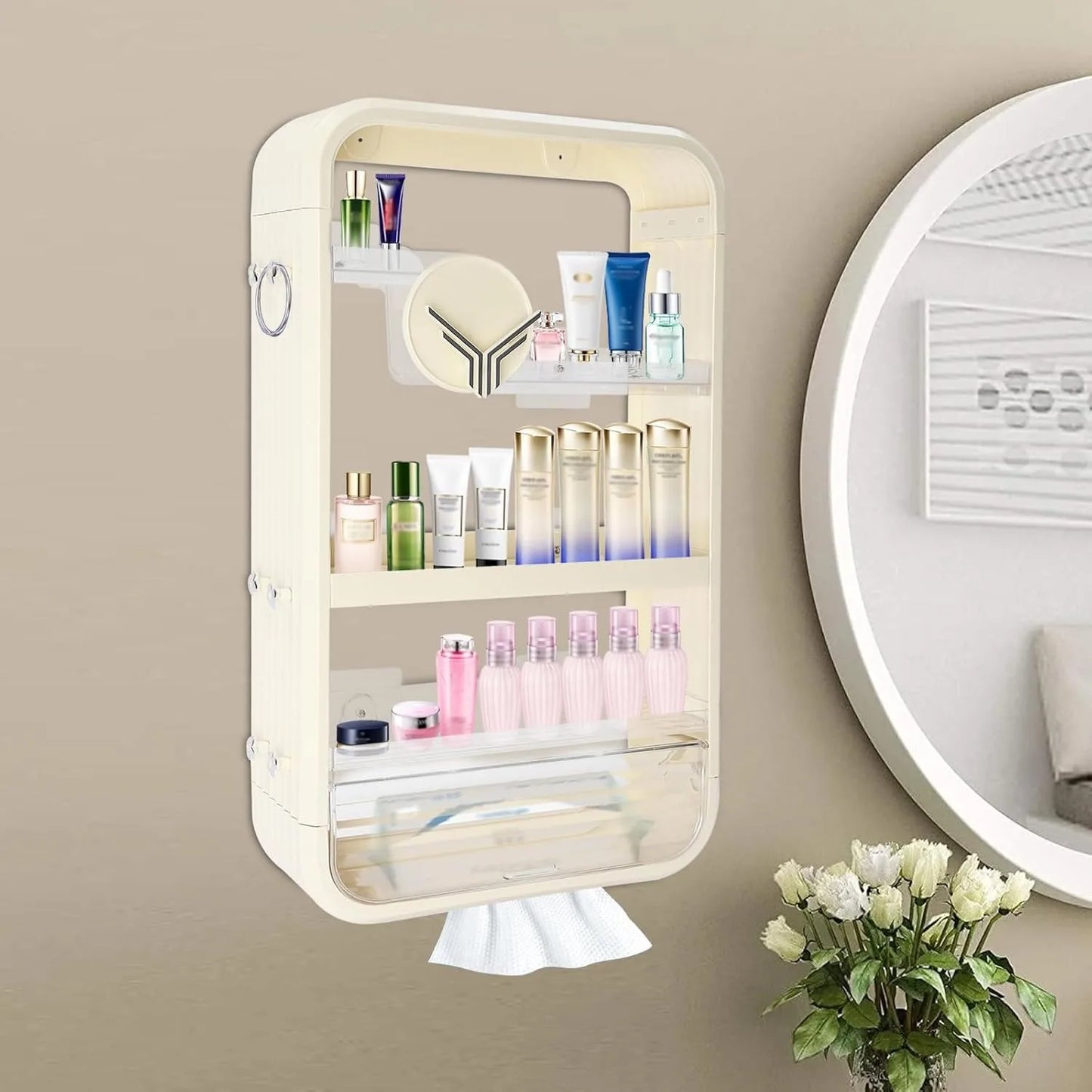 Wall Mount Makeup Organizer Four Tier Adhesive Shelf