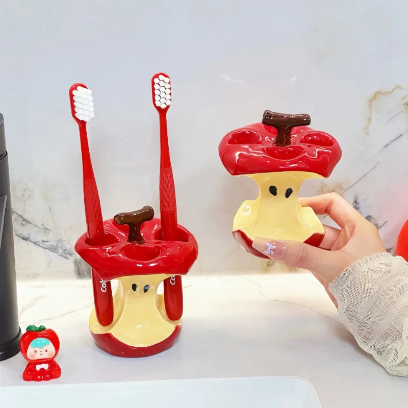 Apple Toothbrush Holder Ceramic Rack Makeup Brush Storage