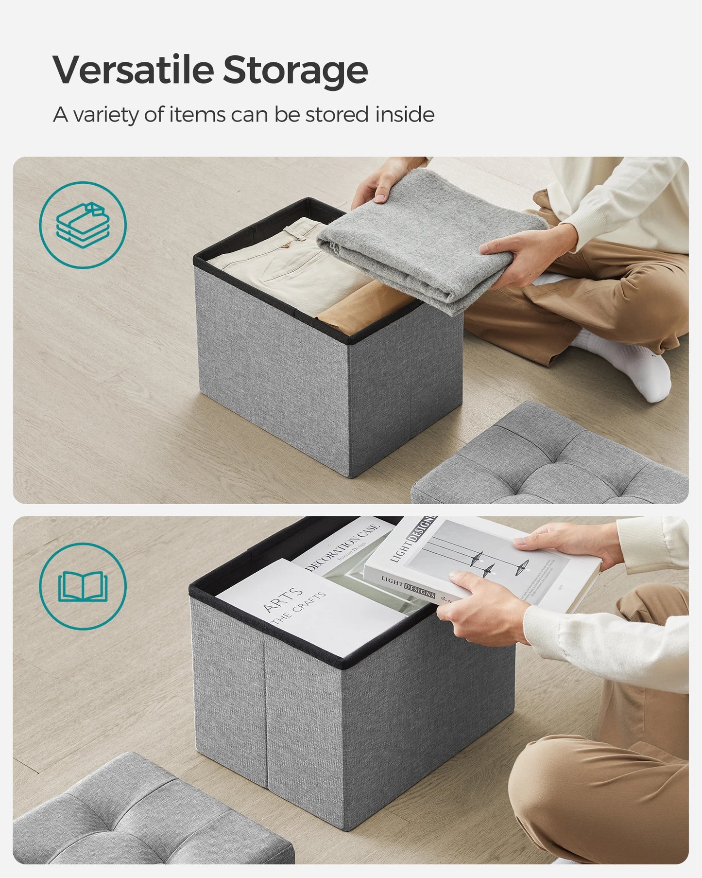 Songmics Small Folding Storage Ottoman Foot Rest Stool