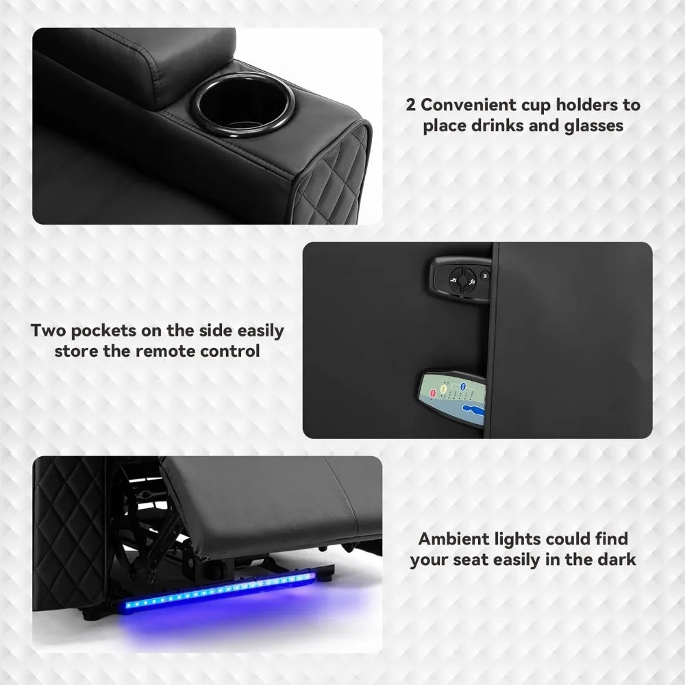 Power Recliner Chair PU Leather Massage Cup Holders LED